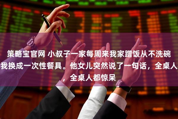 策略宝官网 小叔子一家每周来我家蹭饭从不洗碗，这次我换成一次性餐具。他女儿突然说了一句话，全桌人都惊呆